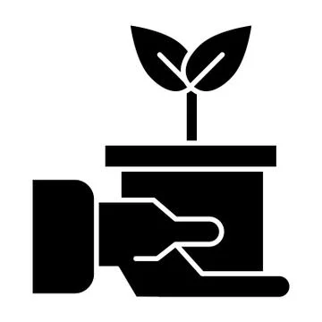 Hand holding pot with plant solid icon. Sprout in pot vector illustration Stockillustratie