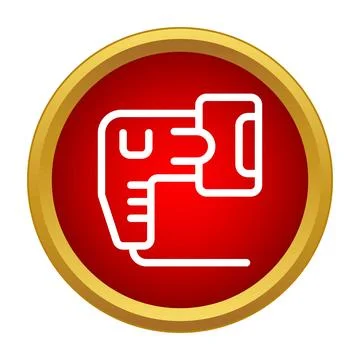 Hand holding a power tool icon in red circle イラスト素材