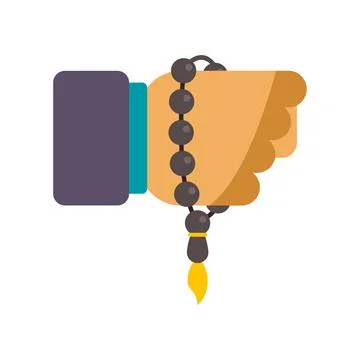 Hand holding prayer beads practicing devotion and spirituality Stock Illustration