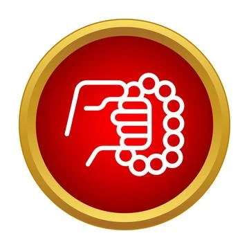 Hand holding prayer beads in red circle icon Stock Illustration
