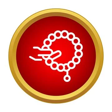 Hand holding prayer beads in red circle symbol Stock Illustration