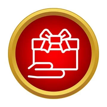 Hand holding present in red gold outlined icon Stock Illustration