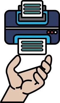 A hand holding a printer and a stack of paper Stock Illustration