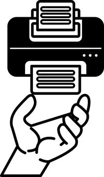 Hand holding a printer and a stack of paper Illustrazione stock