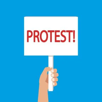 Hand holding protest sign flat illustration. Vector. Stock Illustration