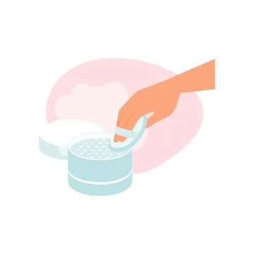 Hand holding puff for applying compact loose powder from plastic package Stock Illustration