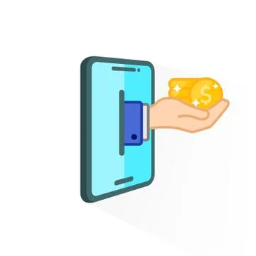 Hand holding purchase of digital virtual electronic coins bitcoins for crypto Stock Illustration