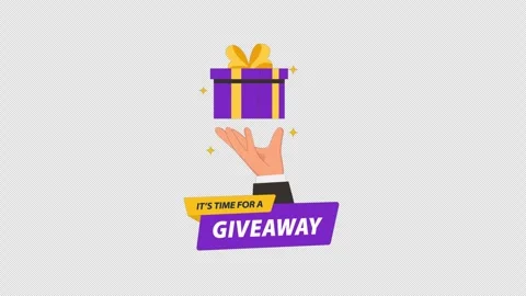 Hand Holding Purple Gift Box with Giveaway Banner Animation - Transparent Stock Footage 344829097