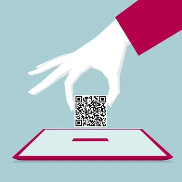 Hand holding QR code icon,Put in the tablet. Illustrazione stock