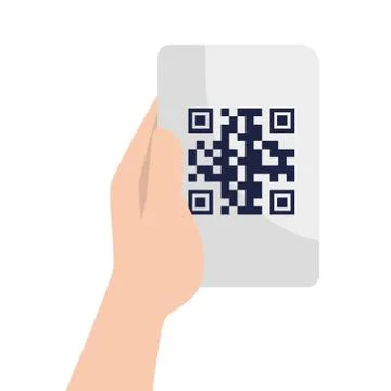Hand holding qr code over paper vector design Illustrazione stock