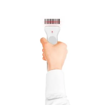 Hand holding qr code scanner isolated. Barcode scan technology. Stock-Fotos