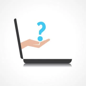 Hand holding question mark comes from laptop screen stock vector Stock Illustration