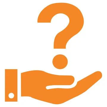 Hand holding question mark icon. Assistance offer symbol. Stock Illustration