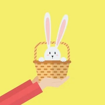 Hand holding rabbit in basket Stock Illustration