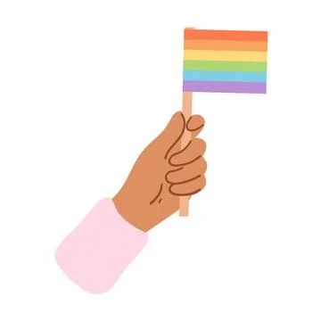 Hand holding rainbow flag. Pride month, lgbtq movement, people diversity, gender Stock Illustration