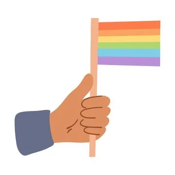 Hand holding rainbow flag. Pride month, lgbtq movement, people diversity, gender Stock Illustration