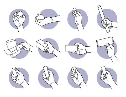 Hand holding random objects and shapes. Vector illustrations of a hand holdin Illustrazione stock