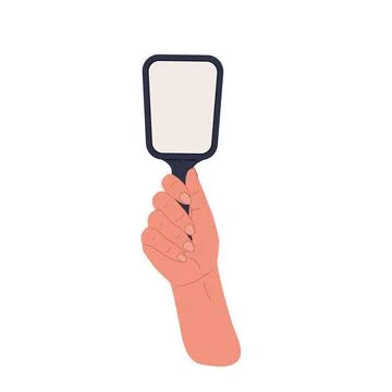 Hand holding rectangular shaped mirror.Flat cartoon illustration Stock Illustration