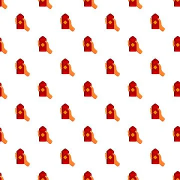 Hand holding red envelope repeating pattern background Stockillustratie