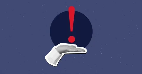 A hand holding a red exclamation point. 4K animation in a modern collage style Stock Footage 276604463