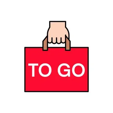 Hand Holding Red Flat Bag To Go Icon Stock Illustration