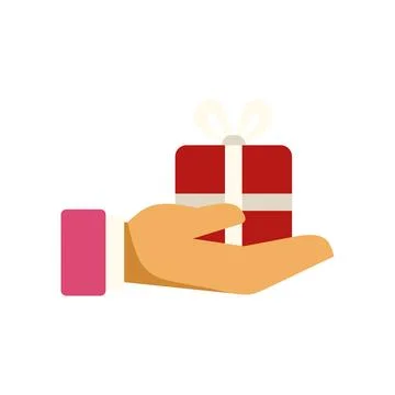 Hand holding a red gift box offering present Stock Illustration