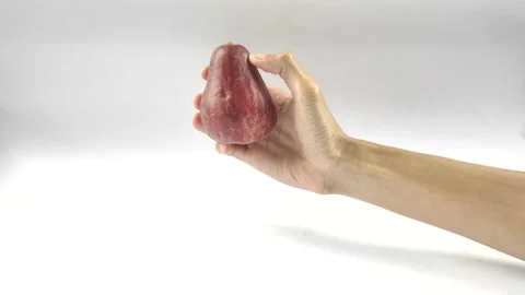 Hand Holding A Red Guava Stock Footage 299129384