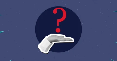 A hand holding a red question mark. 4K animation in a modern collage style Stock Footage 276604470