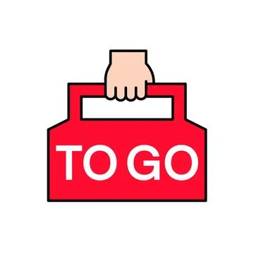 Hand Holding Red Rectangular Takeout Box To Go Icon Stock Illustration
