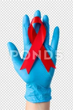 Hand holding red ribbon for aids awareness PSD Template