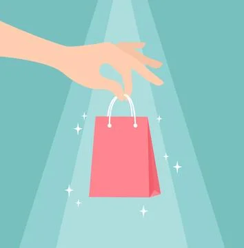 A hand holding a red sparkling package in its fingers. Vector illustration Stock Illustration