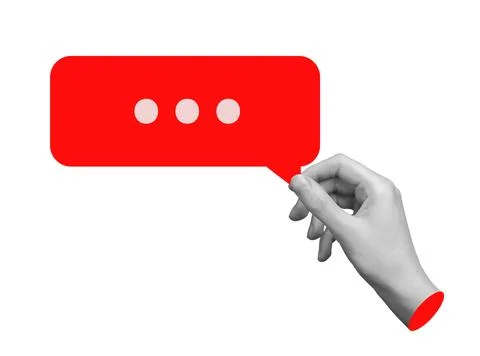 Hand holding a red speech bubble, negative feedback, bad review, or online Foto stock