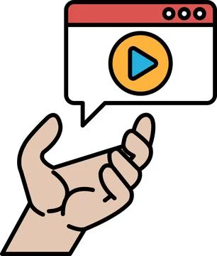 A hand holding a remote control with a red and yellow button Illustrazione stock