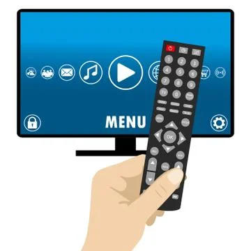 Hand holding a remote control, smart television, Stock Illustration