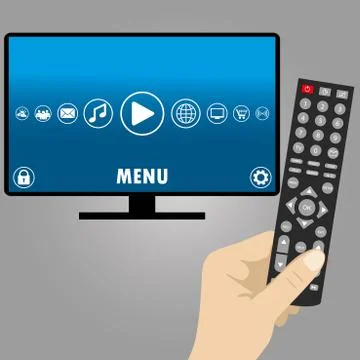 Hand holding a remote control, smart television, Stock Illustration