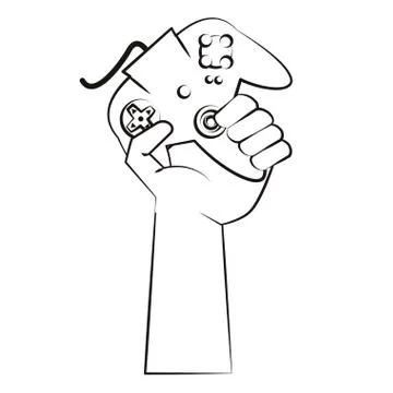 Hand holding retro gamepad Stock Illustration