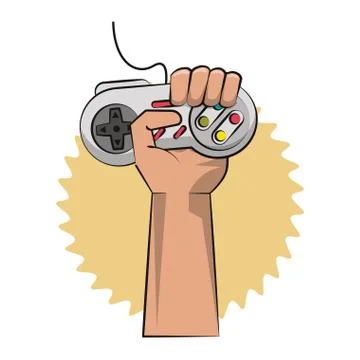 Hand holding retro gamepad Stock Illustration