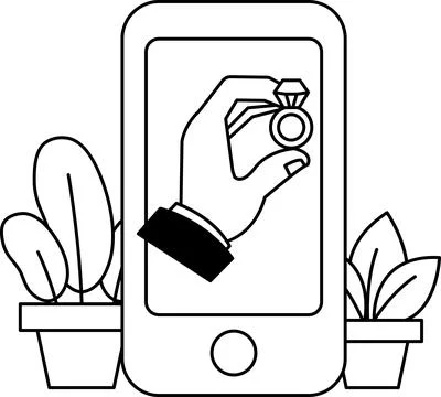 A hand holding a ring on a cell phone Stock Illustration