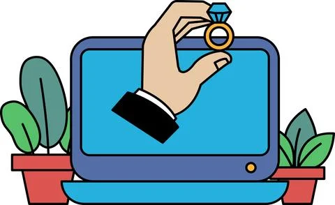 A hand holding a ring on a computer screen Stock Illustration