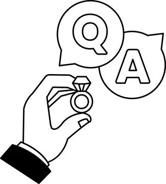 A hand holding a ring with a question mark and an A above it Ilustração Stock