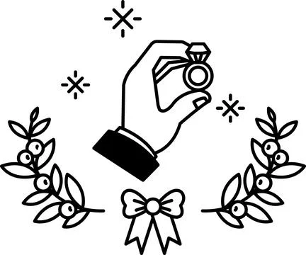 A hand holding a ring with a wreath in the background 스톡 일러스트