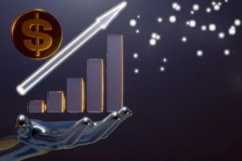 A hand holding a rising bar graph with a dollar sign Illustrazione stock