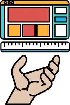 A hand holding a ruler over a computer monitor Stock Illustration
