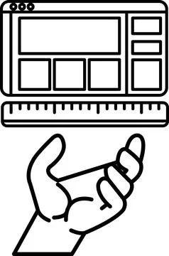 Hand holding a ruler over a computer monitor Stock Illustration