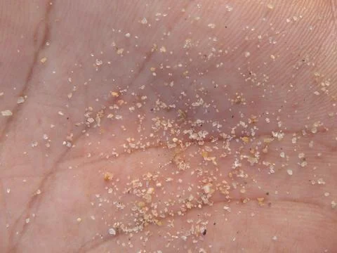 Hand holding sand particles from a beach Stock Photos