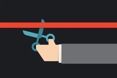 Hand holding scissors cutting red ribbon Stock Illustration