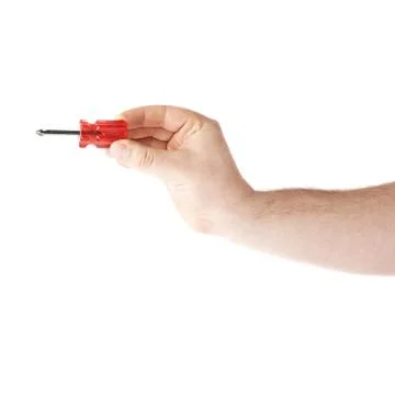 Hand holding a screwdriver  tool, composition isolated over the white background Stock Photos