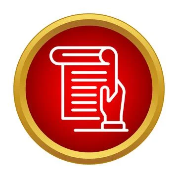 Hand holding scrolling document icon on golden circle Stock Illustration
