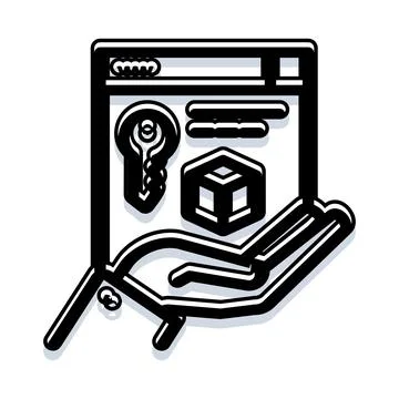 Hand holding a secure browser window with data Illustrazione stock