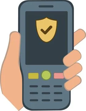 Hand holding secure smart phone app with shield Stock Illustration